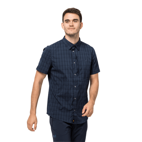 Jack Wolfskin Sıcak Erkek ışınları Streç Havalandırma Gömlek Gece Mavisi çekler