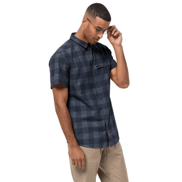 Erkek Yayla Gömlek Orijinal Gece Mavisi çekler Jack Wolfskin