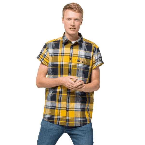 Jack Wolfskin Yeni Erkek Küçük Göl Gömleği Iri Yarı Sarı Xt Kareli