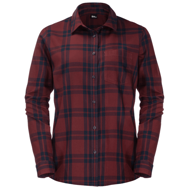 Jack Wolfskin Kadın Yolcu Gömleği Sıcak Cordovan Kırmızı çekler