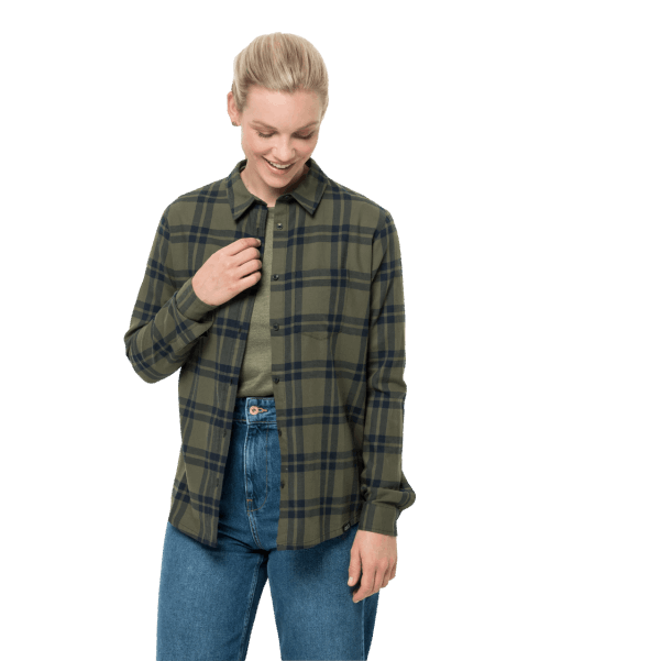 Gece Mavisi Kareli Jack Wolfskin Kadın Yolcu Gömleği Yeni