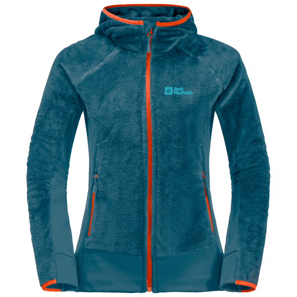 Kadın Rotwand Kapşonlu Tam Boy Fermuarlı Jack Wolfskin Origins Mavi Mercan