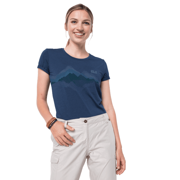 Jack Wolfskin Koleksiyonu Koyu Indigo Kadın Crosstrail Grafik T