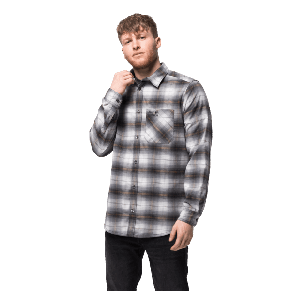 Çakıl Grisi Ekose Desenli Marka Jack Wolfskin Açık Vadi Gömleği