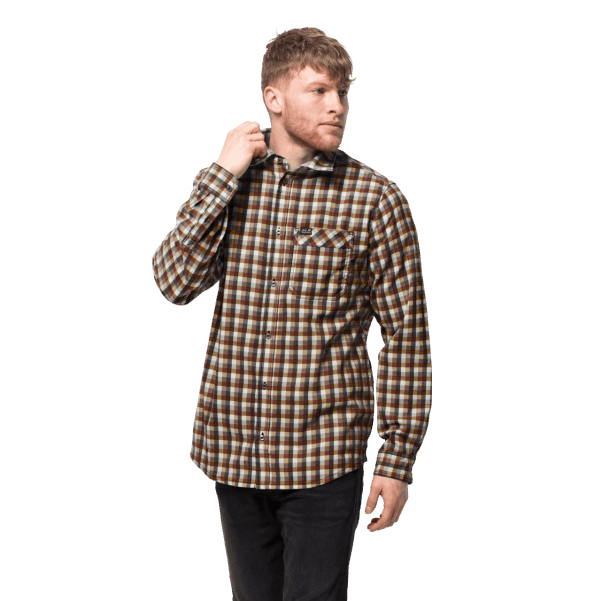 Altın Kehribar çekler Markalar Erkek Nehir şehir Gömleği Jack Wolfskin